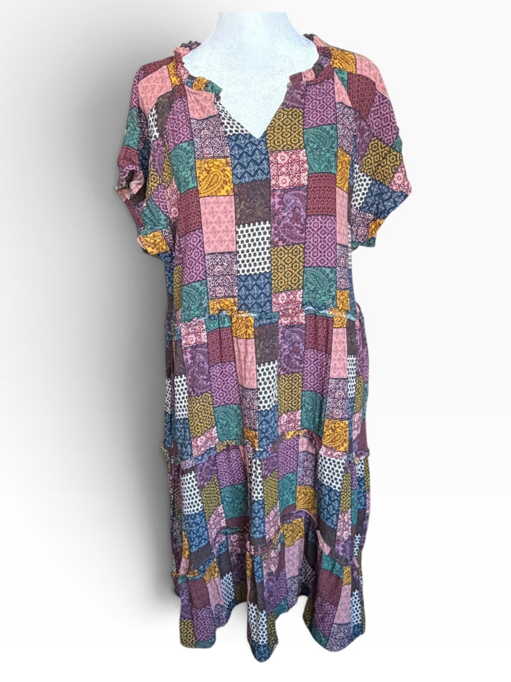 DIP Patchwork Paisley Boho Maxi Dress Multicolor Size L Made in India